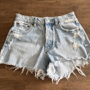 Zara Denim Jean Shorts Women's Ripped Distressed 24